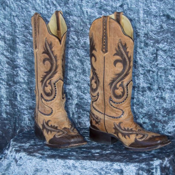 Corral Square Toe Cowboy Boot Brown & Tan 10 - Picture 8 of 15